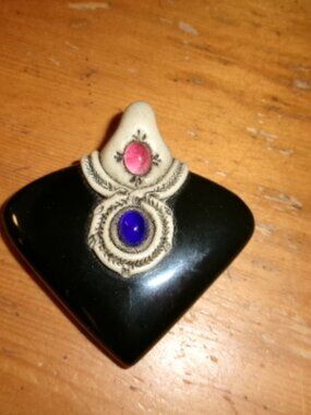 artesian boho handcrafted polymer clay pendant with glass gems heart shape